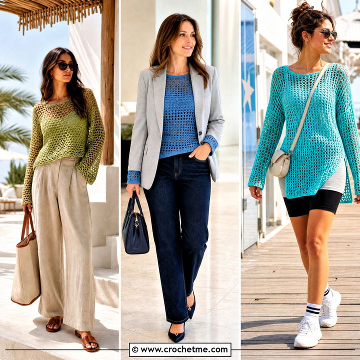 30 Long Sleeve Crochet Mesh Top Outfit Ideas for Summer