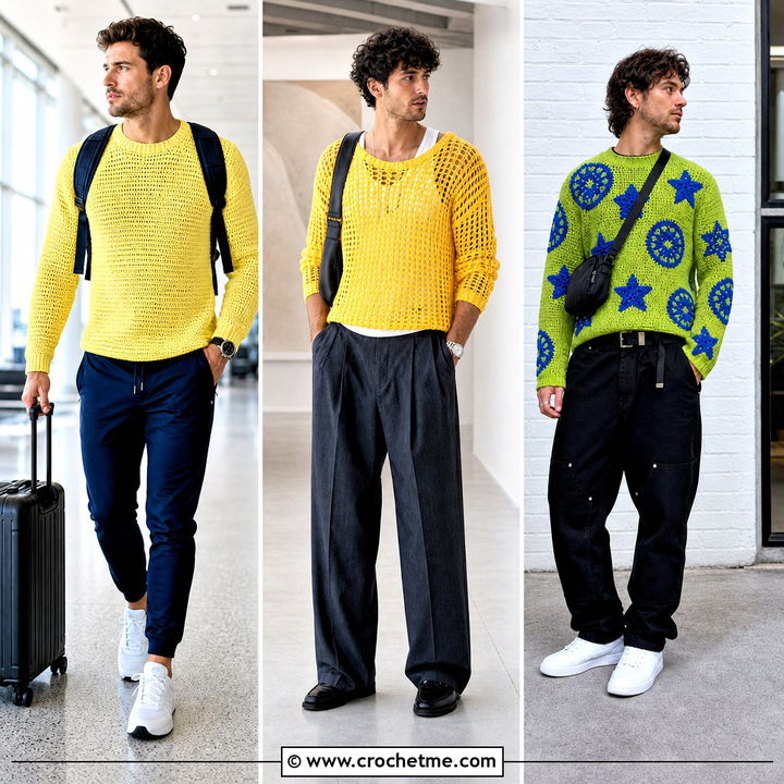 30 Male Crochet Sweater Outfit Ideas for Statement Style