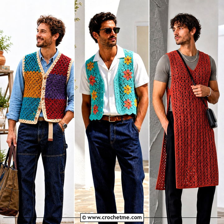 30 Mens Crochet Vest Outfit Ideas for Smart Layered Style