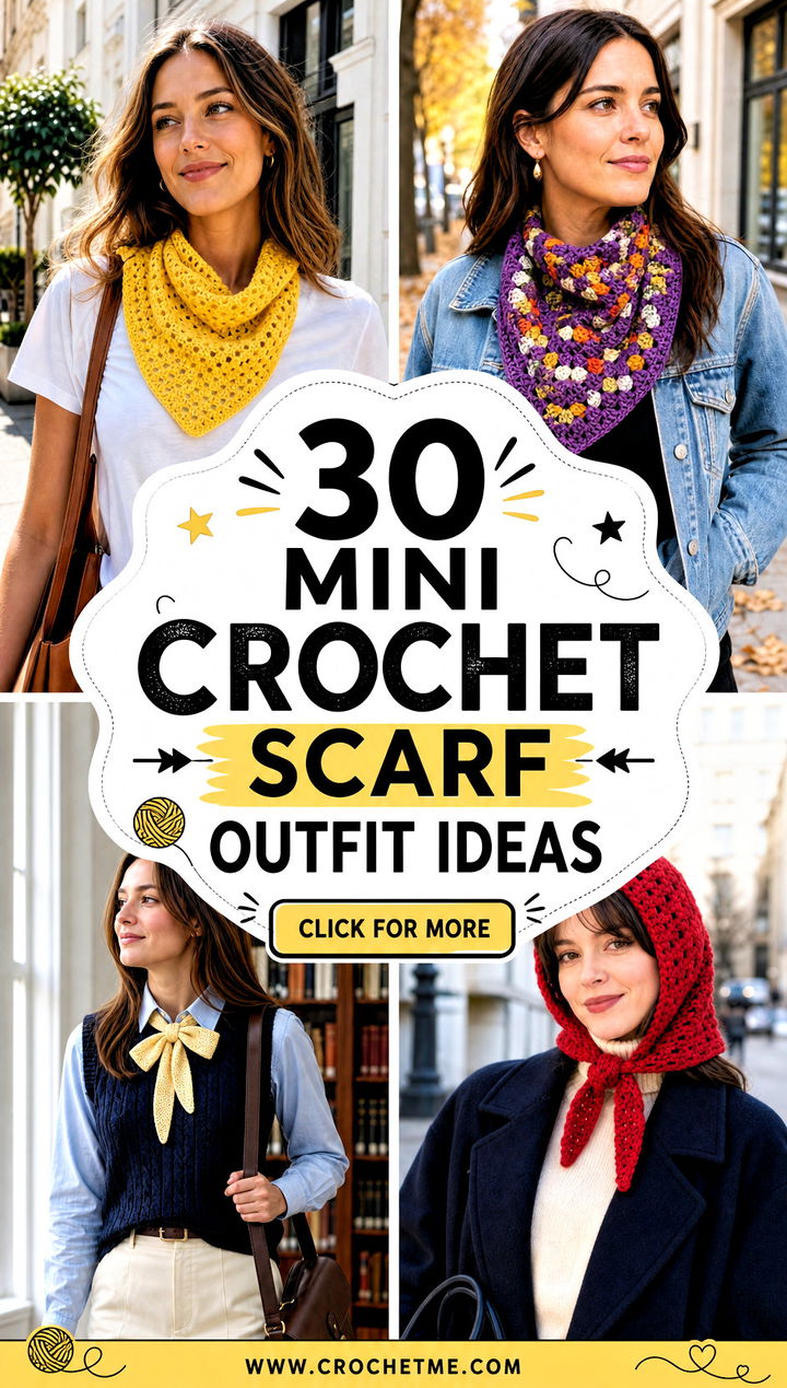 30 mini crochet scarf outfit ideas - 30 mini crochet scarf outfit ideas