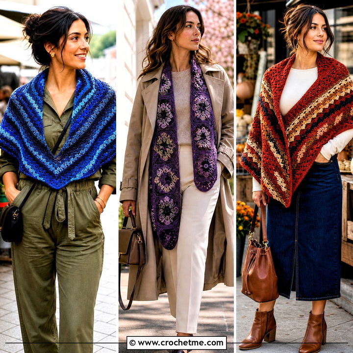 30 Mosaic Crochet Shawl Outfit Ideas for Artful Layered Style