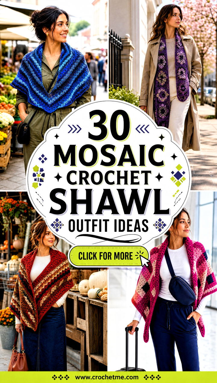 30 mosaic crochet shawl outfit ideas - 30 mosaic crochet shawl outfit ideas