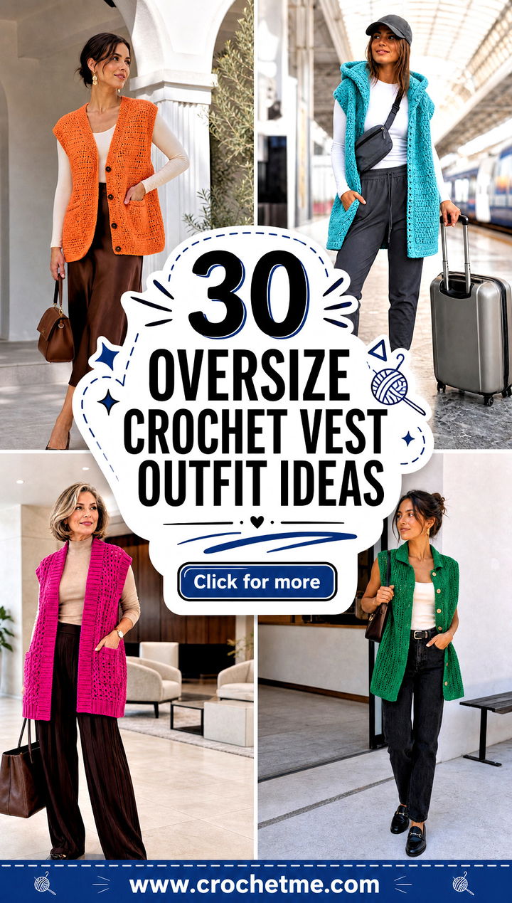 30 oversize crochet vest outfit ideas - 30 oversize crochet vest outfit ideas