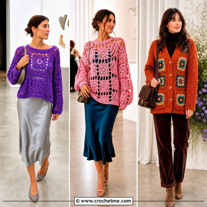 30 Oversized Granny Square Sweater Outfit Ideas for Cozy Days