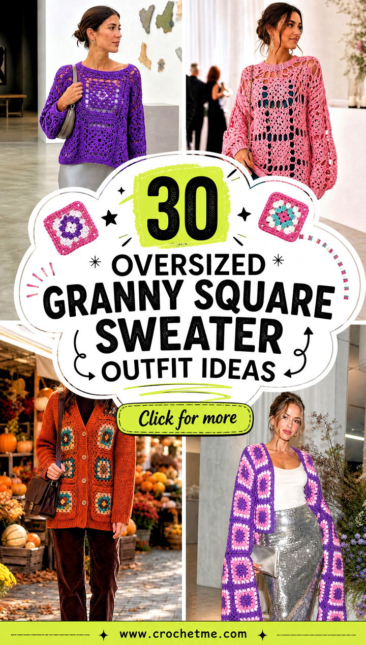 30 oversized granny square sweater outfit ideas - 30 oversized granny square sweater outfit ideas