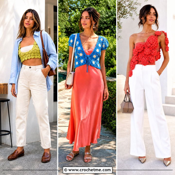 30 Puff Flower Crochet Top Outfit Ideas for Summer Style