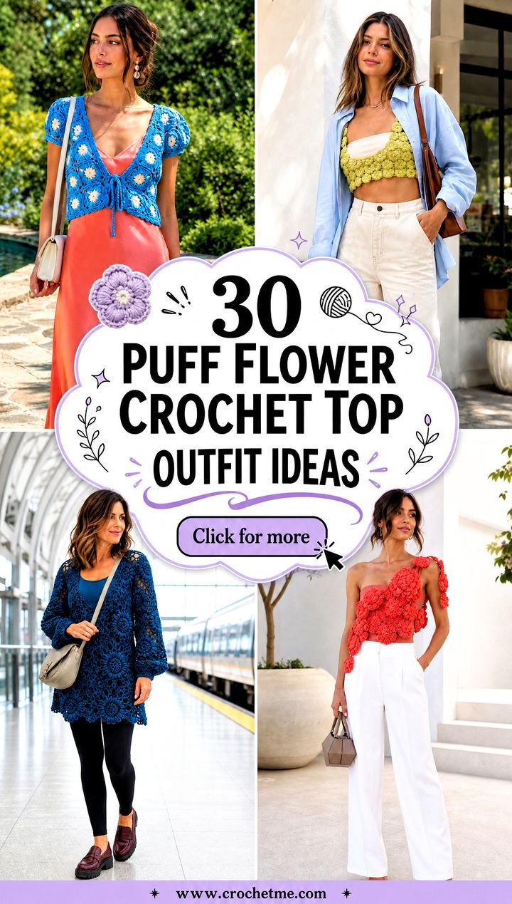 30 puff flower crochet top outfit ideas - 30 puff flower crochet top outfit ideas