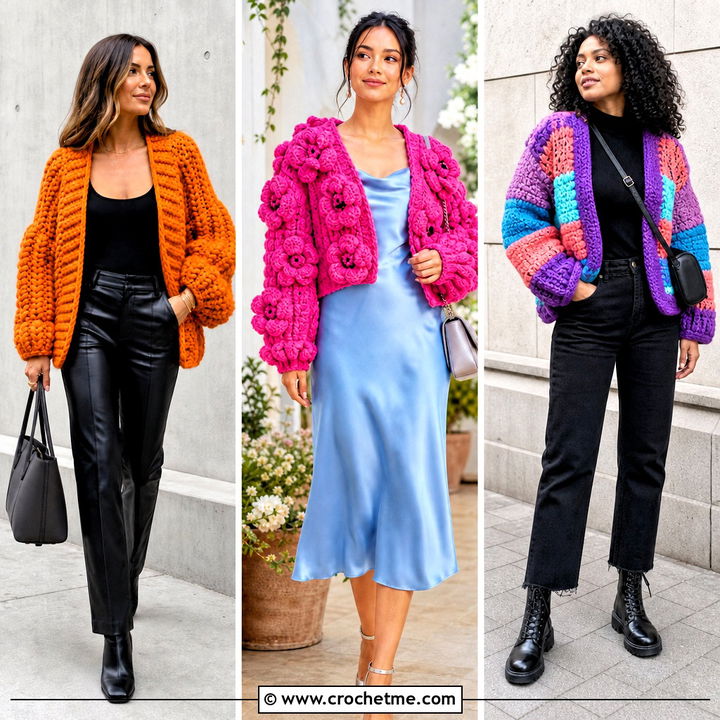 30 Puffy Crochet Cardigan Outfit Ideas for Cozy Layering