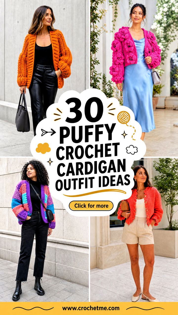 30 puffy crochet cardigan outfit ideas - 30 puffy crochet cardigan outfit ideas