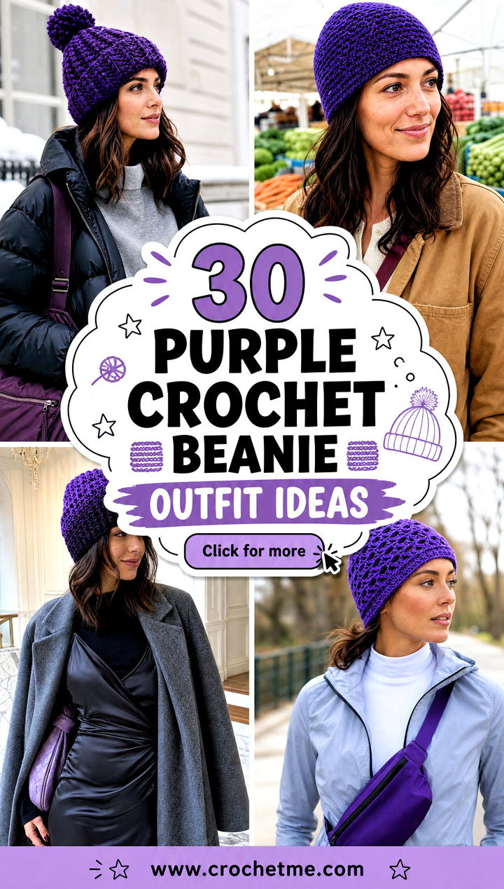 30 purple crochet beanie outfit ideas - 30 purple crochet beanie outfit ideas