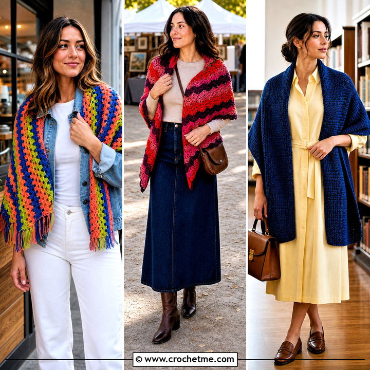 30 Rectangular Crochet Shawls Outfit Ideas for Chic Layers