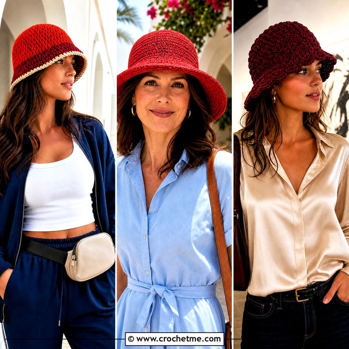 30 Red Crochet Bucket Hat Outfit Ideas for Festival Season