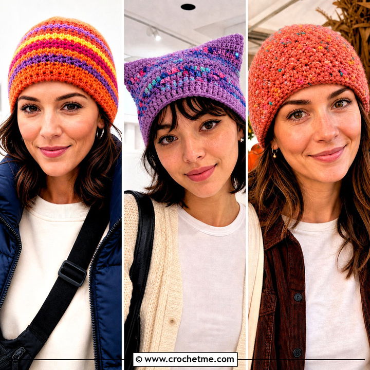 30 Scrap Yarn Crochet Beanie Outfit Ideas for Cozy Style