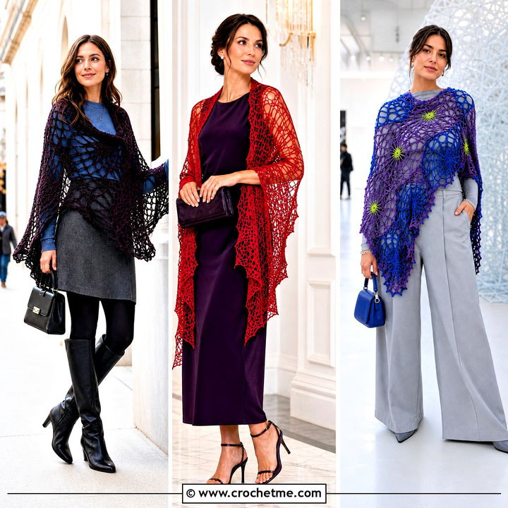 30 Spiderweb Crochet Shawl Outfit Ideas for Dramatic Looks