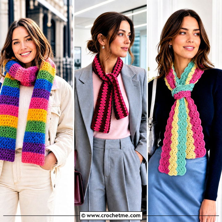 30 Striped Crochet Scarf Outfit Ideas for Chic Layered Looks