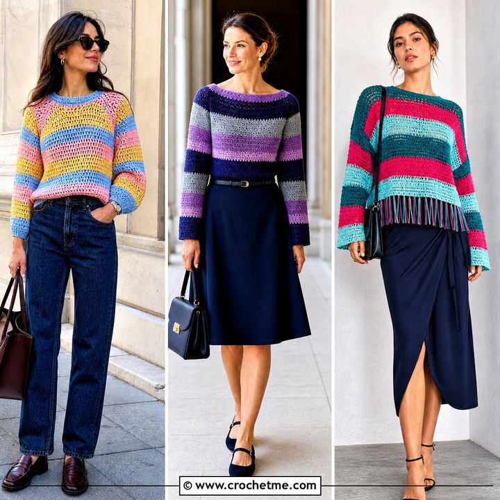 30 Striped Crochet Sweater Outfit Ideas for Cozy Colorful Style