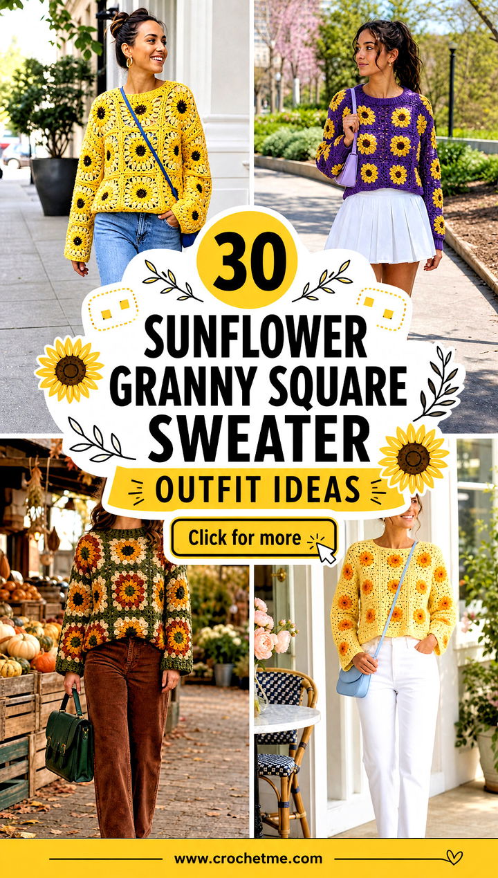 30 sunflower granny square sweater outfit ideas - 30 sunflower granny square sweater outfit ideas