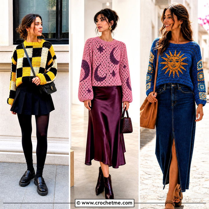 30 Tapestry Crochet Sweater Outfit Ideas for Cozy Statement Looks