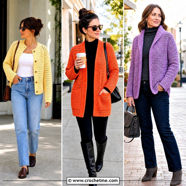 30 Top Down Crochet Cardigan Outfit Ideas for Cozy Style