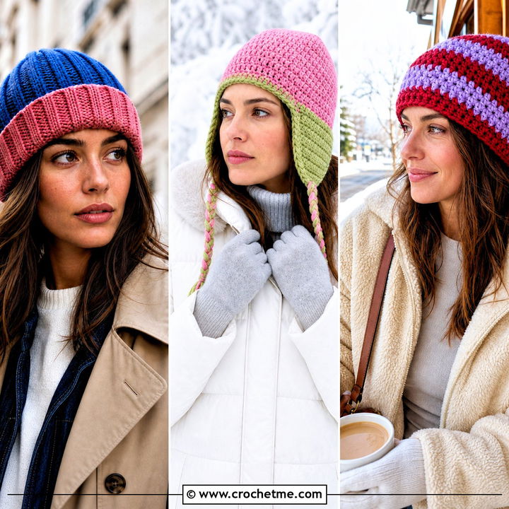 30 Two Color Crochet Beanie Outfit Ideas for Winter Style