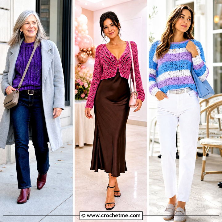 30 Velvet Crochet Sweater Outfit Ideas for Luxe Winter Style
