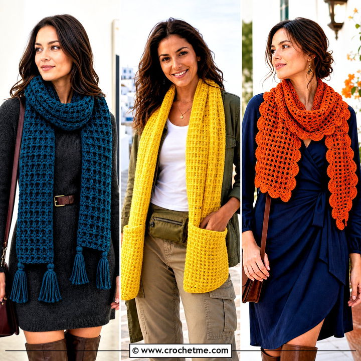 30 Waffle Stitch Crochet Scarf Outfit Ideas for Cozy Days