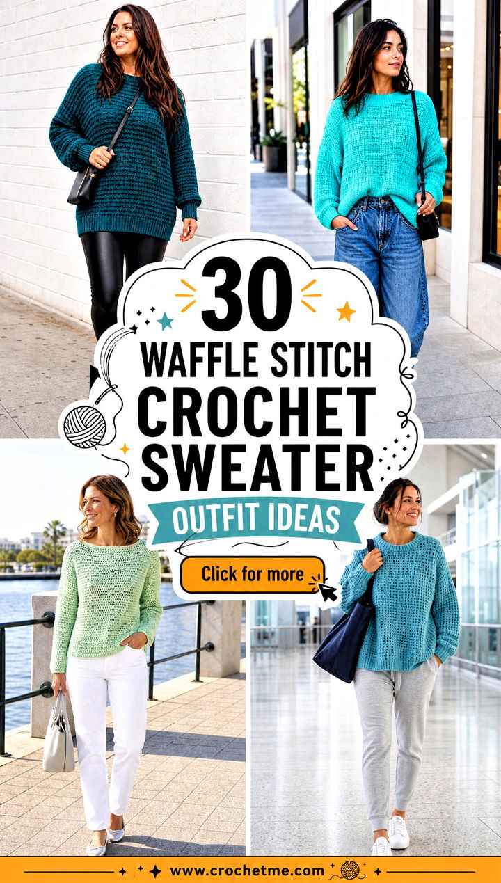 30 waffle stitch crochet sweater outfit ideas - 30 waffle stitch crochet sweater outfit ideas