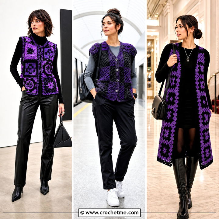 30 Wednesday Crochet Vest Outfit Ideas for Spooky Style