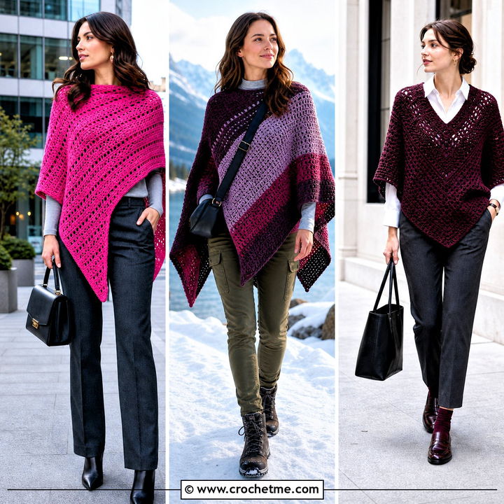 30 Woman Winter Crochet Poncho Outfit Ideas for Cozy Style