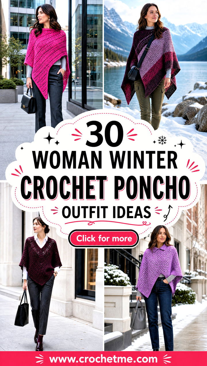 30 woman winter crochet poncho outfit ideas - 30 woman winter crochet poncho outfit ideas