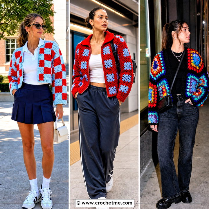 35 Big Granny Square Cardigan Outfit Ideas for Cozy Fall Days
