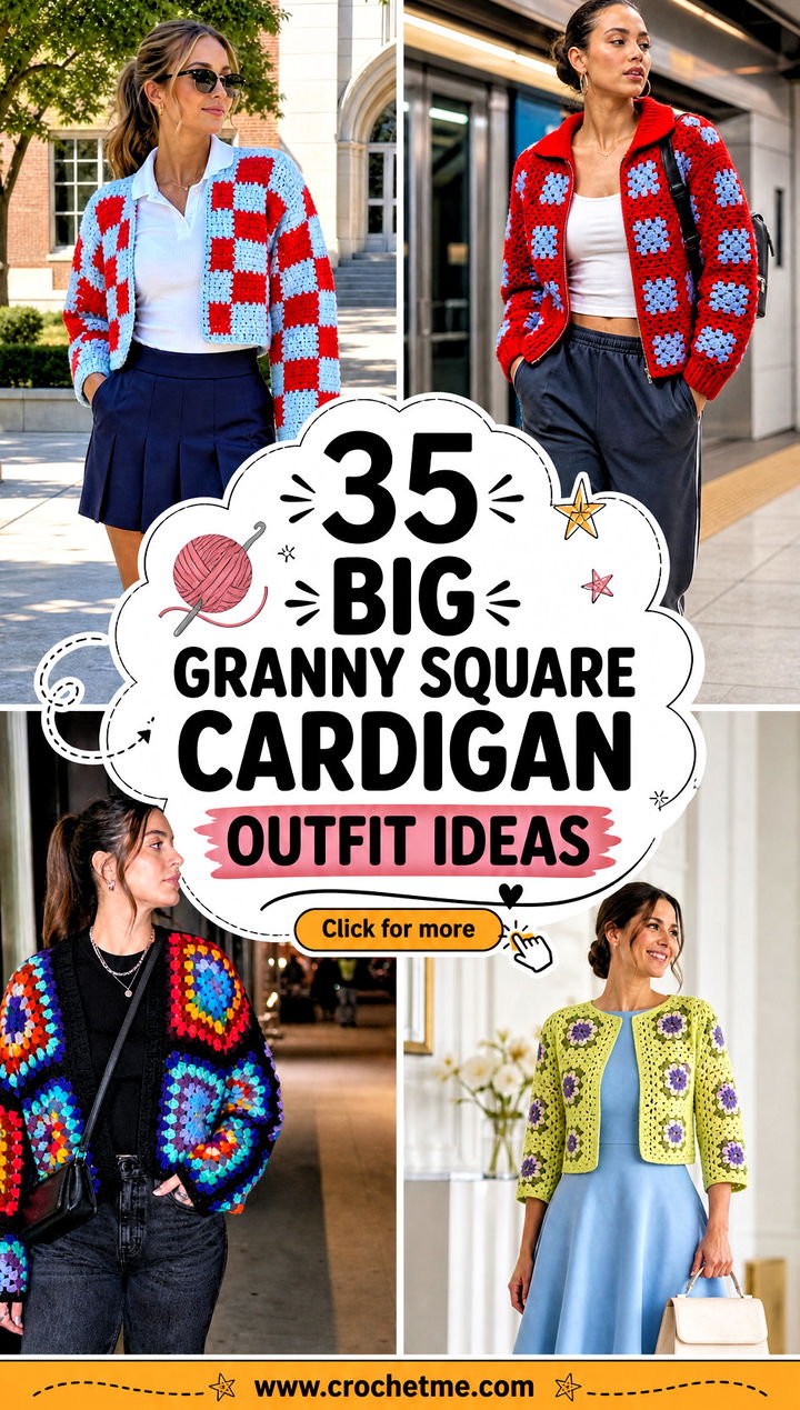 35 Big Granny Square Cardigan outfit ideas - 35 Big Granny Square Cardigan outfit ideas