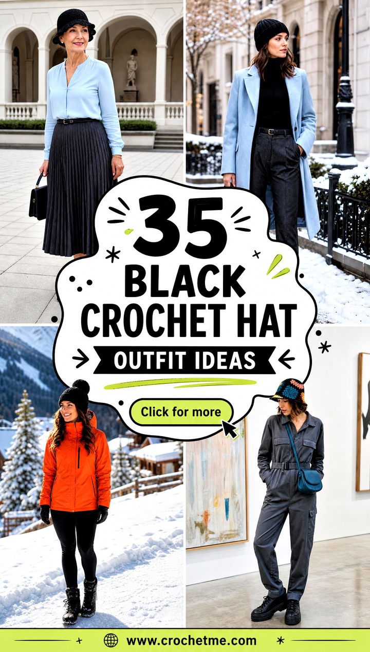 35 Black Crochet Hat outfit ideas - 35 Black Crochet Hat outfit ideas
