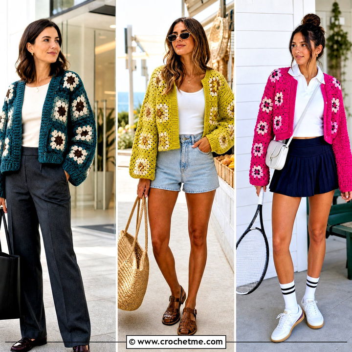 35 Chunky Granny Square Cardigan Outfit Ideas for Cozy Days