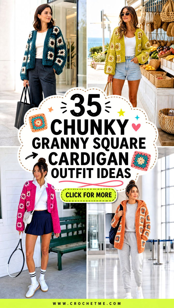 35 Chunky Granny Square Cardigan outfit ideas - 35 Chunky Granny Square Cardigan outfit ideas