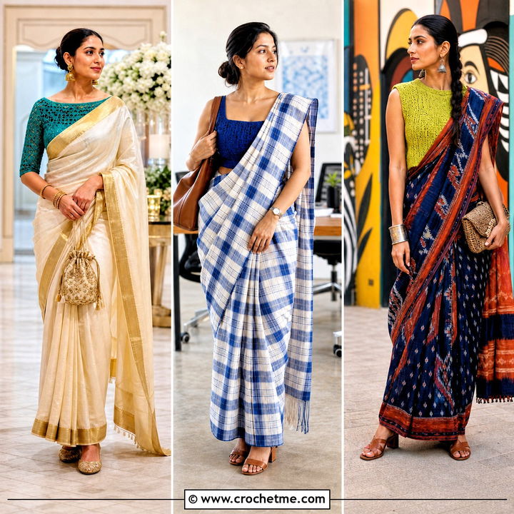 35 Crochet Blouse for Saree Outfit Ideas for Elegant Saree Style