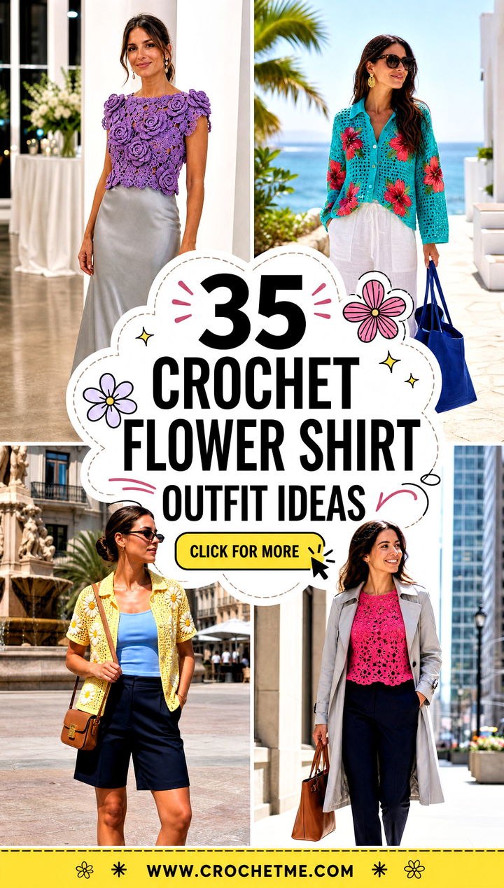 35 Crochet Flower Shirt outfit ideas - 35 Crochet Flower Shirt outfit ideas
