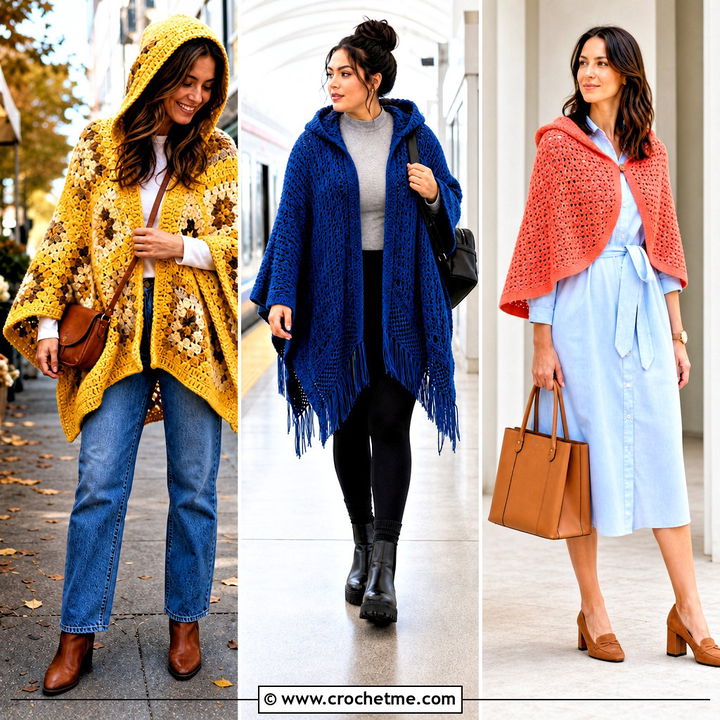 35 Crochet Hooded Poncho Outfit Ideas for Cozy Winter Layering