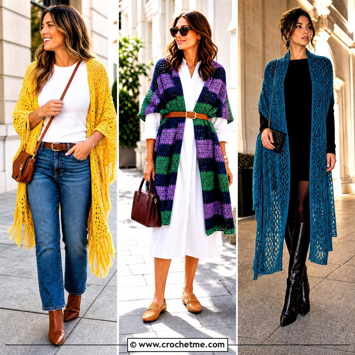 35 Crochet Rectangle Shawl Outfit Ideas for Chic Layering