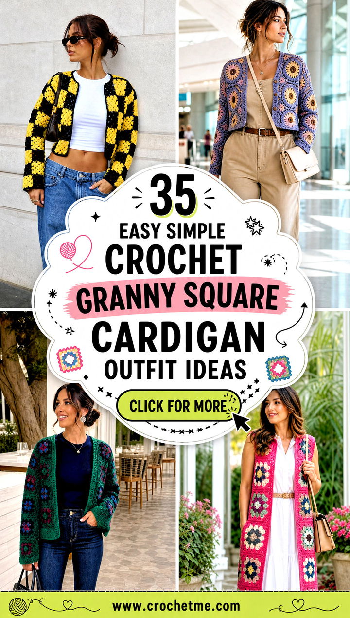 35 Easy Simple Crochet Granny Square Cardigan outfit ideas - 35 Easy Simple Crochet Granny Square Cardigan outfit ideas