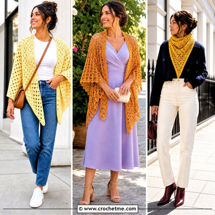 35 Easy Simple Crochet Triangle Shawl Outfit Ideas: Cozy Fall