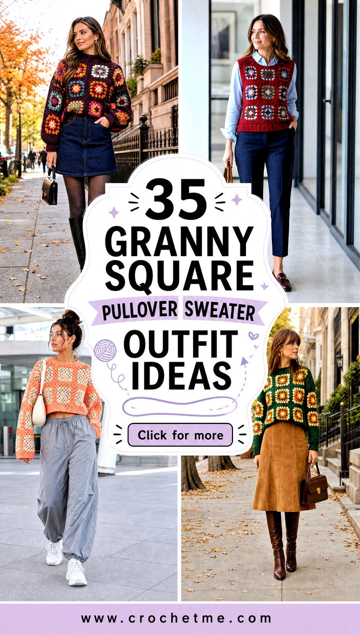 35 Granny Square Pullover Sweater outfit ideas - 35 Granny Square Pullover Sweater outfit ideas