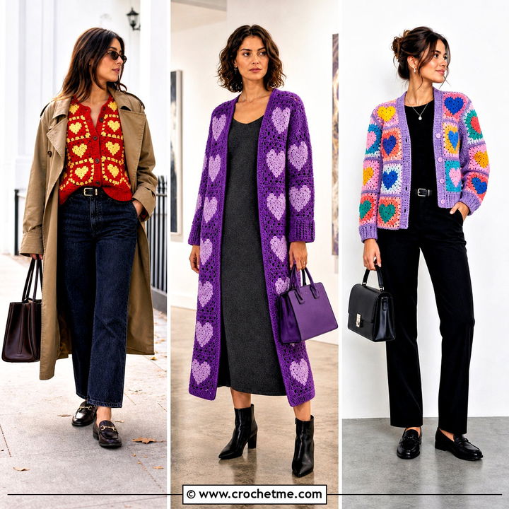 35 Heart Granny Square Cardigan Outfit Ideas for Date Night