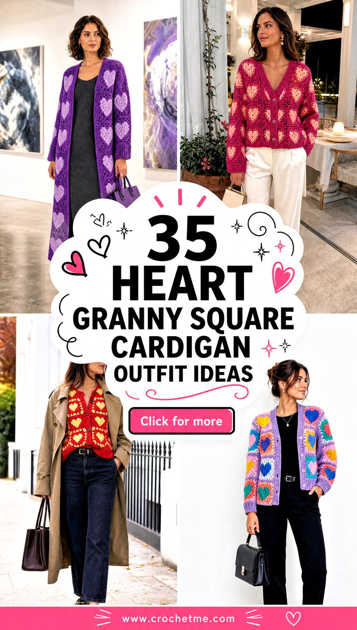 35 Heart Granny Square Cardigan outfit ideas - 35 Heart Granny Square Cardigan outfit ideas