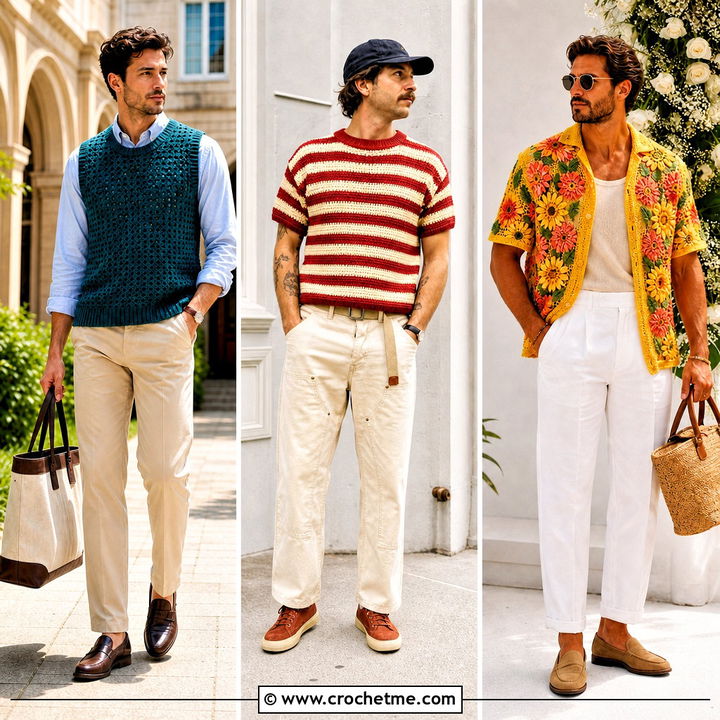 35 Mens Crochet Top Outfit Ideas for Confident Summer Style