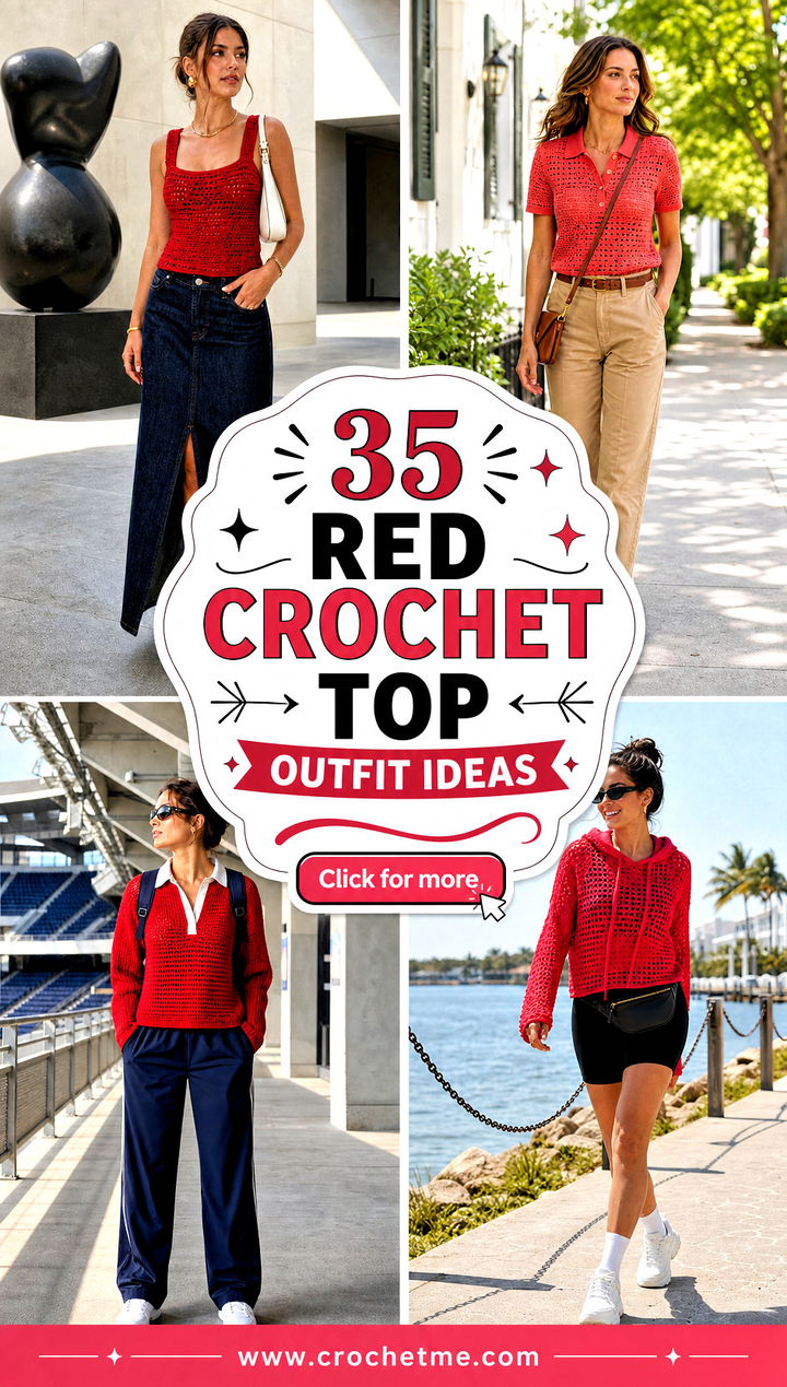 35 Red Crochet Top outfit ideas - 35 Red Crochet Top outfit ideas
