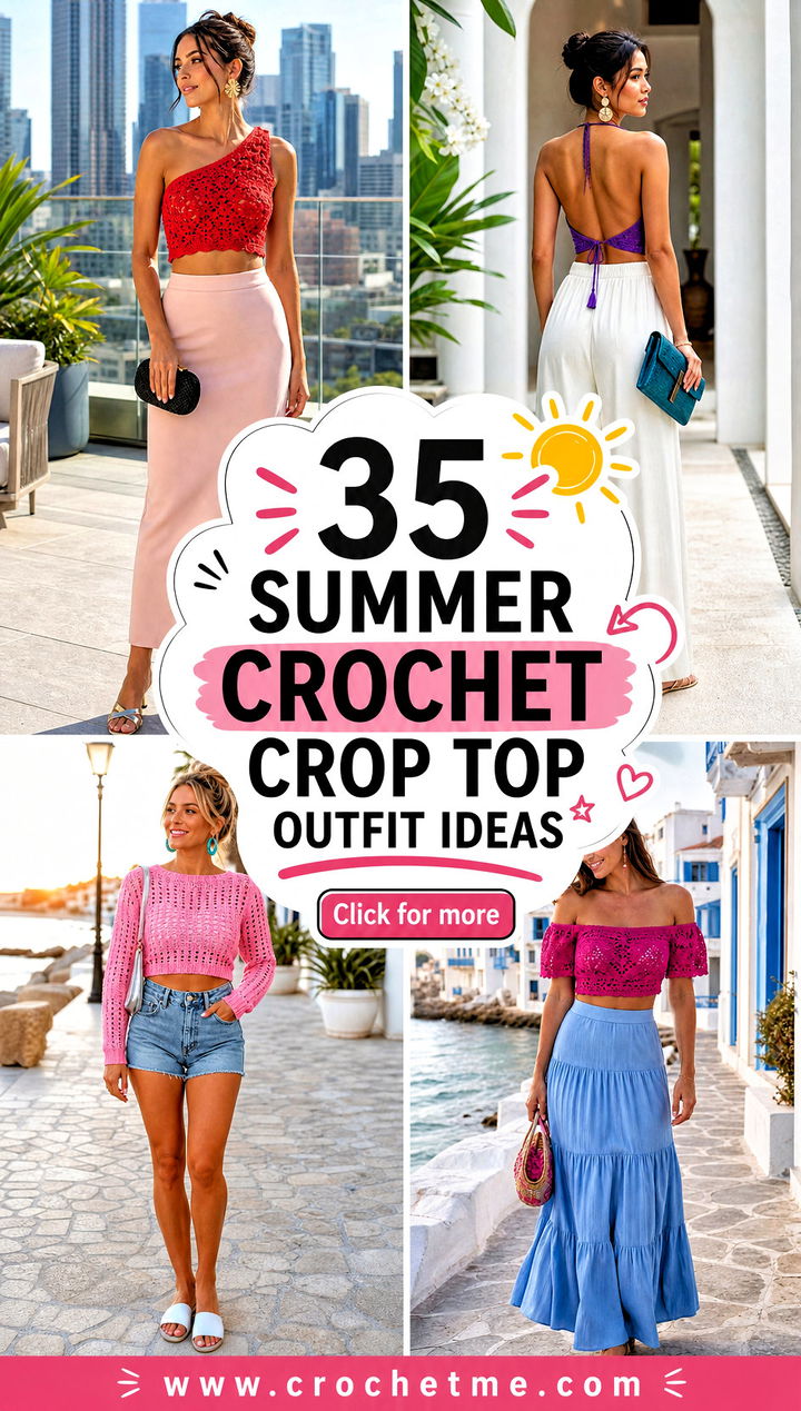 35 Summer Crochet Crop Top Outfit ideas - 35 Summer Crochet Crop Top Outfit ideas
