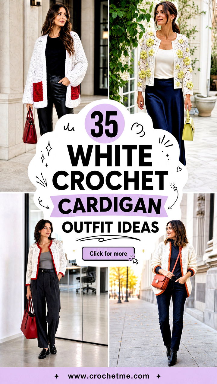 35 White Crochet Cardigan Outfit ideas - 35 White Crochet Cardigan Outfit ideas