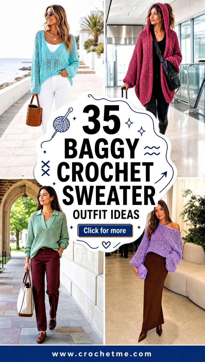 35 baggy crochet sweater outfit ideas - 35 baggy crochet sweater outfit ideas