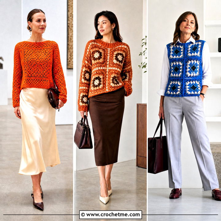 35 Big Granny Square Sweater Outfit Ideas for Cozy Days